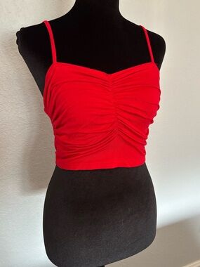 SHEIN Red Ruched Spaghetti Strap Crop Cami